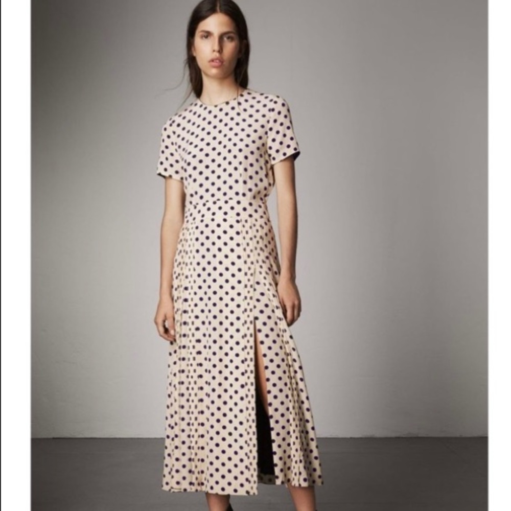 NWT Burberry Navy Silk Polka Dot Dress